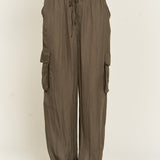PLUS SIZE SATIN CARGO PANTS WITH DRAWSTRING - Crazy Like a Daisy Boutique