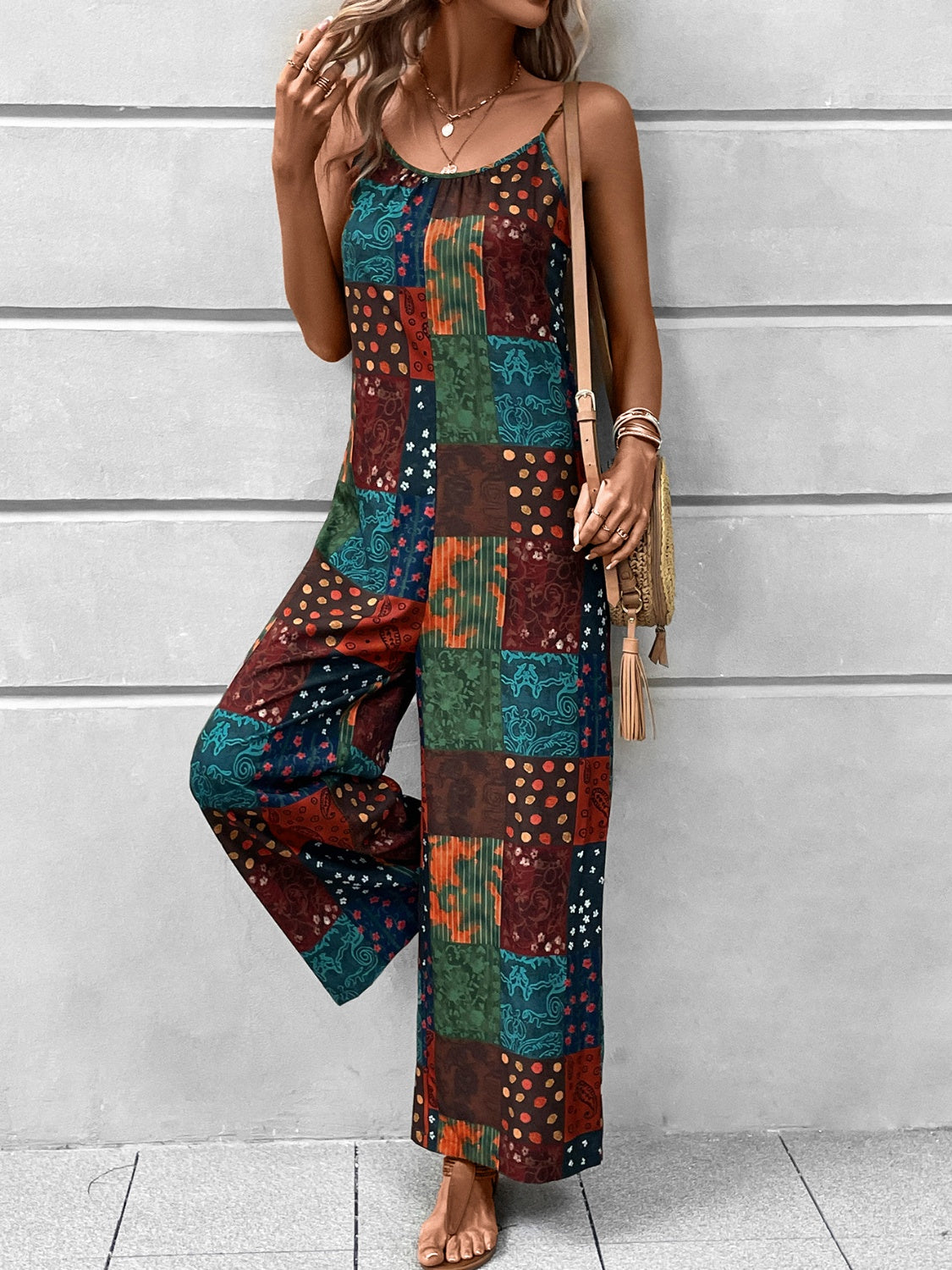 Printed Scoop Neck Spaghetti Strap Jumpsuit - Crazy Like a Daisy Boutique #