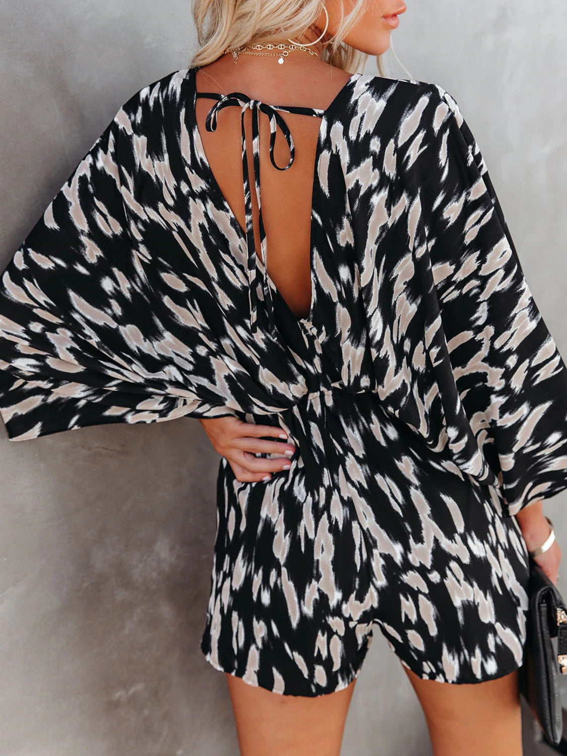 Tied Printed Kimono Sleeve Romper - Crazy Like a Daisy Boutique #