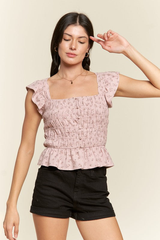 Floral print ruffled top - Crazy Like a Daisy Boutique #