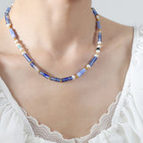 Freshwater Pearl Titanium Steel Geometric Bead Necklace - Crazy Like a Daisy Boutique #