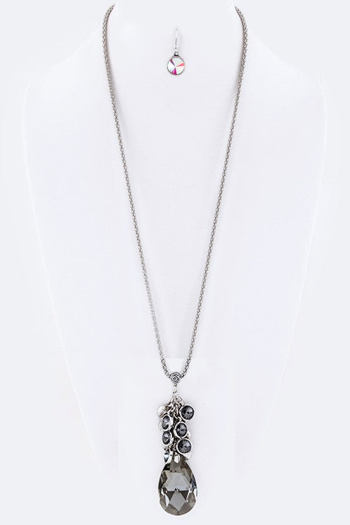 Fringe Crystals & Teardrop Pendant Necklace Set - Crazy Like a Daisy Boutique #