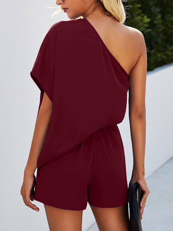 Single Shoulder Batwing Sleeve Romper - Crazy Like a Daisy Boutique #