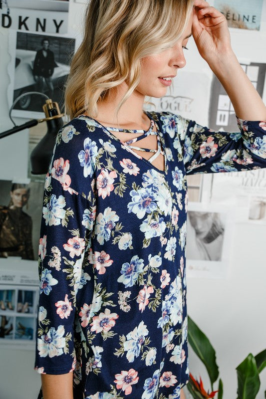 FLORAL LACE UP TOP