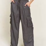 PLUS SIZE SATIN CARGO PANTS WITH DRAWSTRING - Crazy Like a Daisy Boutique #