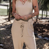 Drawstring Notched Wide Strap Jumpsuit - Crazy Like a Daisy Boutique #