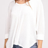 3/4 Sleeve V-Neck Hi-Low Hem Jacquard Sweater - Crazy Like a Daisy Boutique