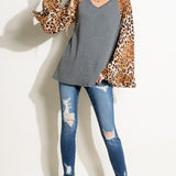 SOLID AND CHEETAH MIXED BLOUSE TOP - Crazy Like a Daisy Boutique #