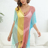 Fringe Color Block Scoop Neck Cover Up - Crazy Like a Daisy Boutique #
