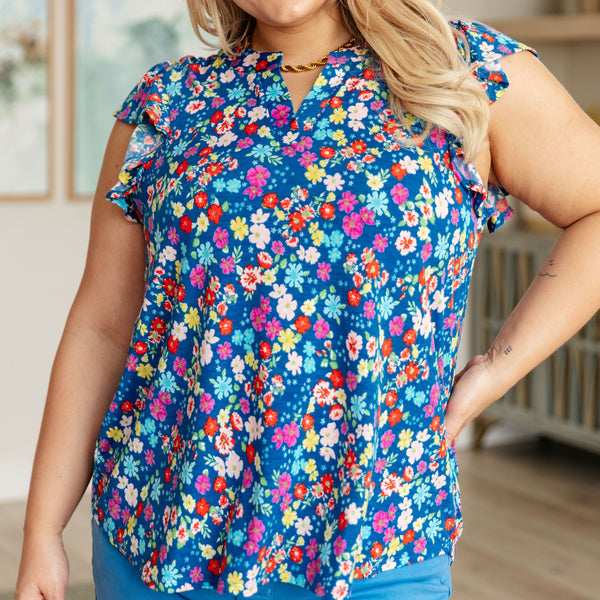 Lizzy Flutter Sleeve Top in Navy and Multi Floral