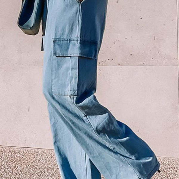 Drawstring Wide Leg Jeans with Pockets