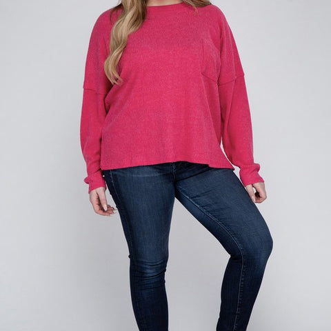 Plus Ribbed Brushed Melange Hacci Sweater - Crazy Like a Daisy Boutique