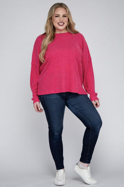Plus Ribbed Brushed Melange Hacci Sweater - Crazy Like a Daisy Boutique #