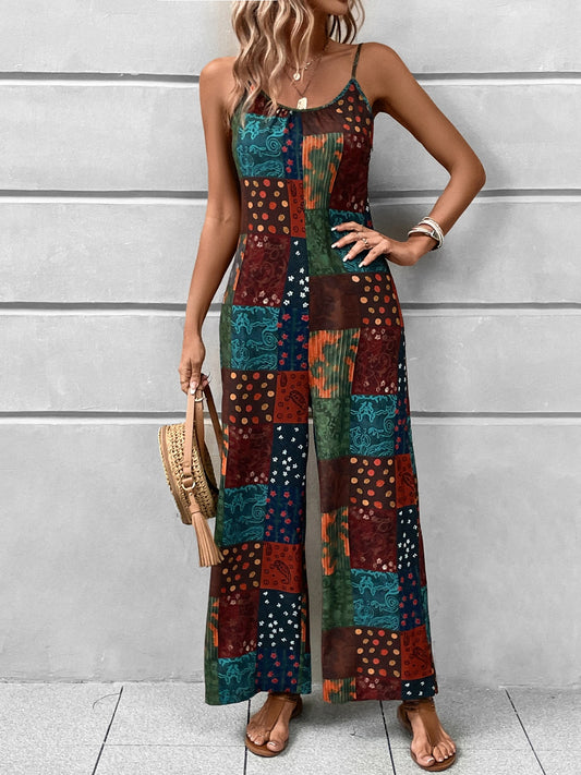 Printed Scoop Neck Spaghetti Strap Jumpsuit - Crazy Like a Daisy Boutique #