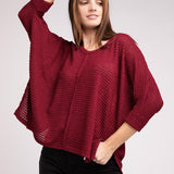 3/4 Sleeve V-Neck Hi-Low Hem Jacquard Sweater - Crazy Like a Daisy Boutique #