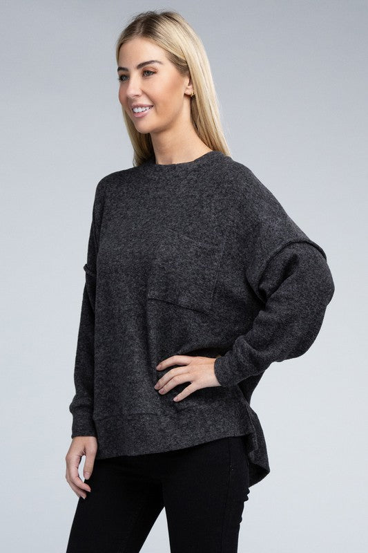 Brushed Melange Drop Shoulder Oversized Sweater - Crazy Like a Daisy Boutique