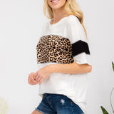 Celeste Full Size Leopard Exposed Seam Short Sleeve T-Shirt - Crazy Like a Daisy Boutique #