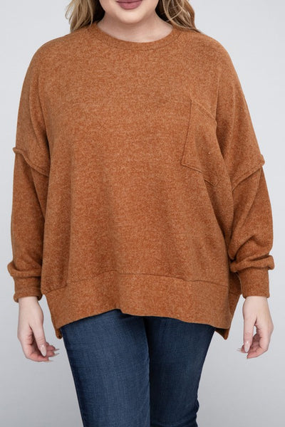 Plus Brushed Melange Drop Shoulder Sweater - Crazy Like a Daisy Boutique #