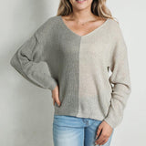 Contrast Color V-Neck Long Sleeve Pullover Sweater - Crazy Like a Daisy Boutique