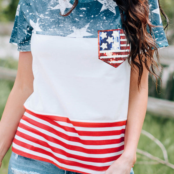 US Flag Round Neck Short Sleeve T-Shirt