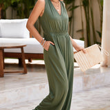 Surplice Wide Strap Jumpsuit with Pockets - Crazy Like a Daisy Boutique #