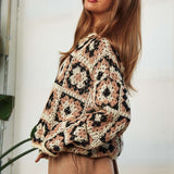 Crochet Patchwork Round Neck Pullover Sweater Top - Crazy Like a Daisy Boutique