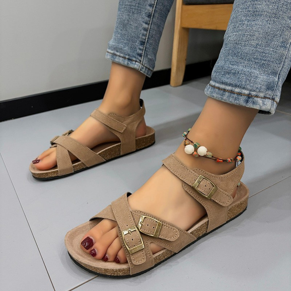 Open Toe Flat Buckle Sandals