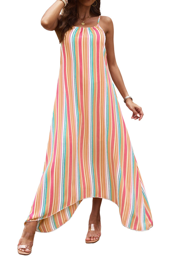 Multicolor Striped Smocked High Waist Wide Leg Pants