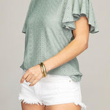 Embroidered eyelet top with wing sleeve - Crazy Like a Daisy Boutique #