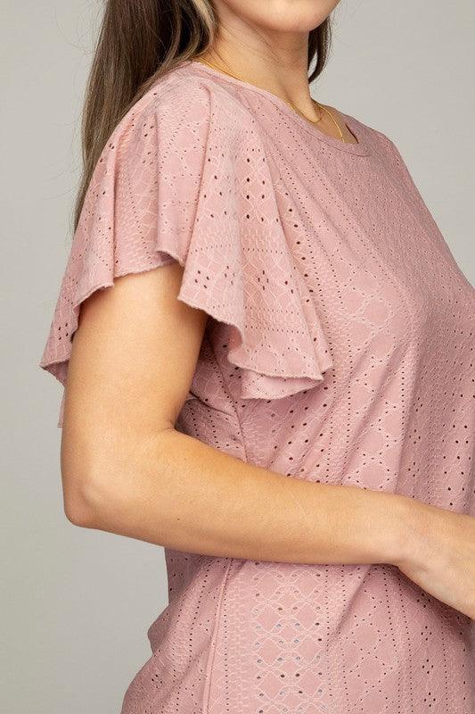 Embroidered eyelet top with wing sleeve - Crazy Like a Daisy Boutique