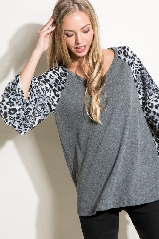 PLUS SOLID CHEETAH MIXED BLOUSE TOP - Crazy Like a Daisy Boutique #