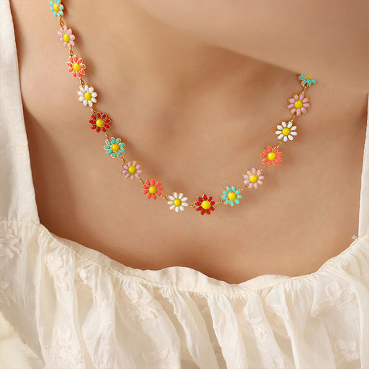 Titanium Steel Oil Drip Flower Necklace - Crazy Like a Daisy Boutique #