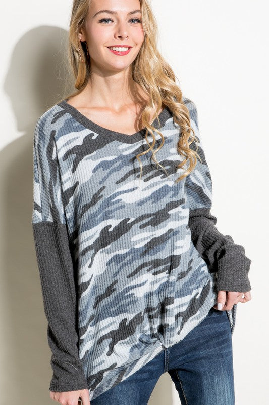 WAFFLE CAMOUFLAGE TOP - Crazy Like a Daisy Boutique #