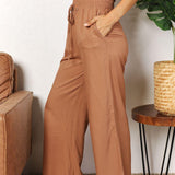 Double Take Drawstring Smocked Waist Wide Leg Pants - Crazy Like a Daisy Boutique