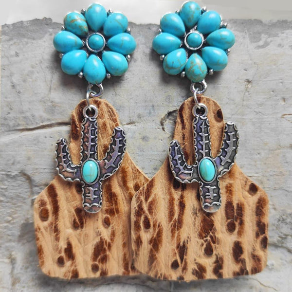 Turquoise Cactus Dangle Earrings - Crazy Like a Daisy Boutique
