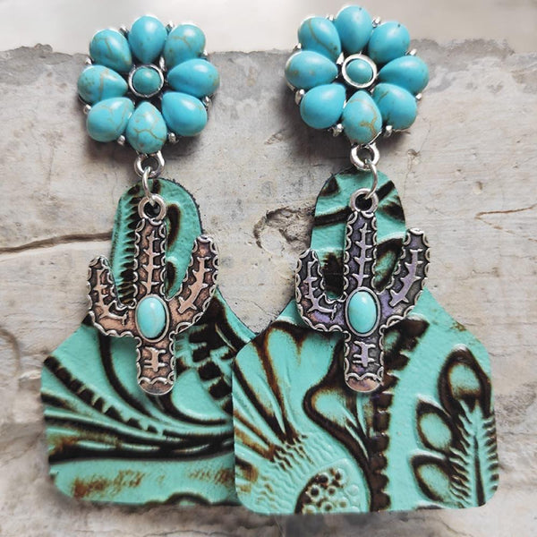 Turquoise Cactus Dangle Earrings - Crazy Like a Daisy Boutique