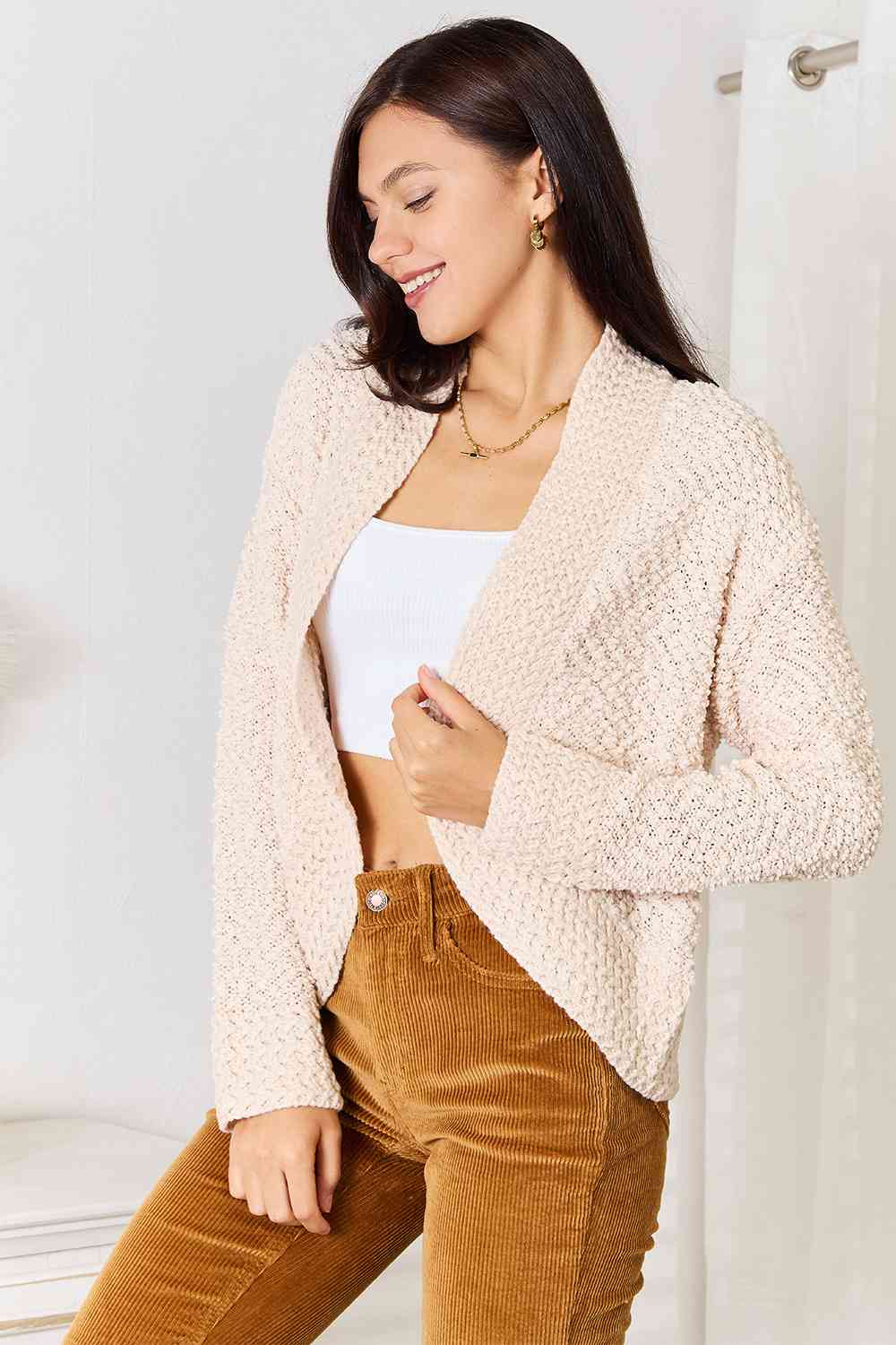 Double Take Open Front Long Sleeve Cardigan - Crazy Like a Daisy Boutique #