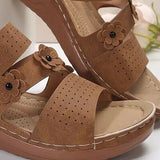 Flower PU Leather Wedge Sandals - Crazy Like a Daisy Boutique #
