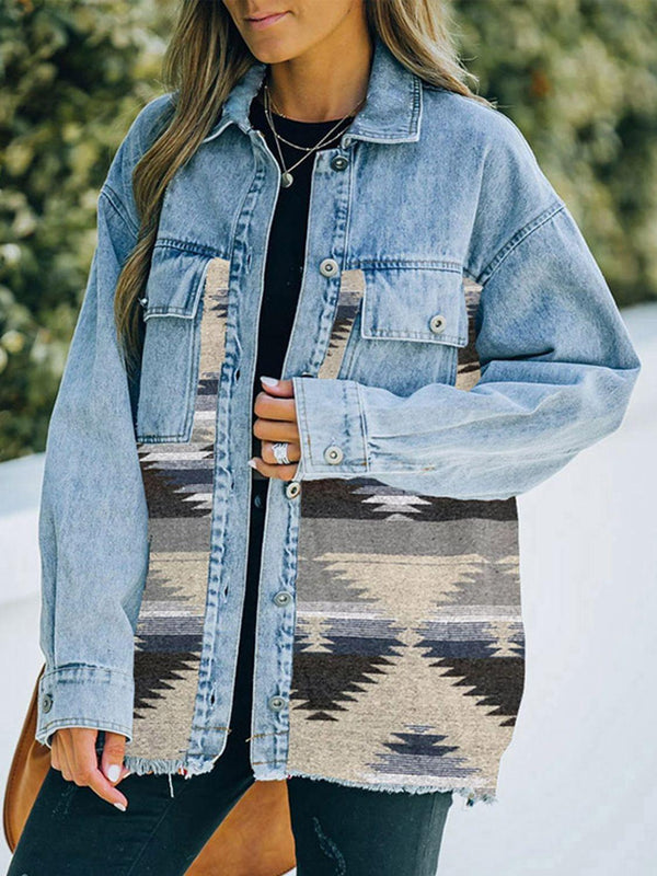 Collared Neck Dropped Shoulder Denim Jacket - Crazy Like a Daisy Boutique