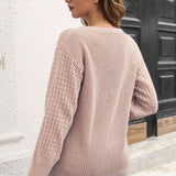 Ribbed Openwork Sleeve Round Neck Pullover Sweater - Crazy Like a Daisy Boutique