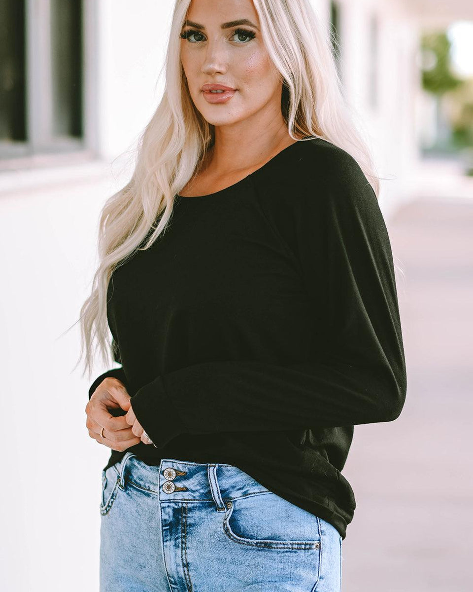 Black Round Neck Long Sleeve Top - Crazy Like a Daisy Boutique