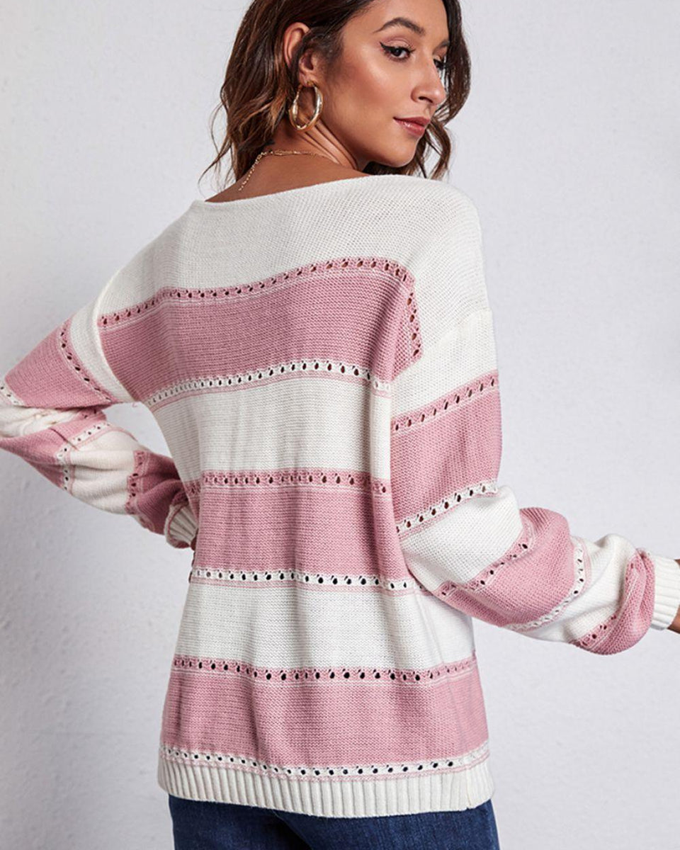 Striped Boat Neck Dropped Shoulder Sweater - Crazy Like a Daisy Boutique