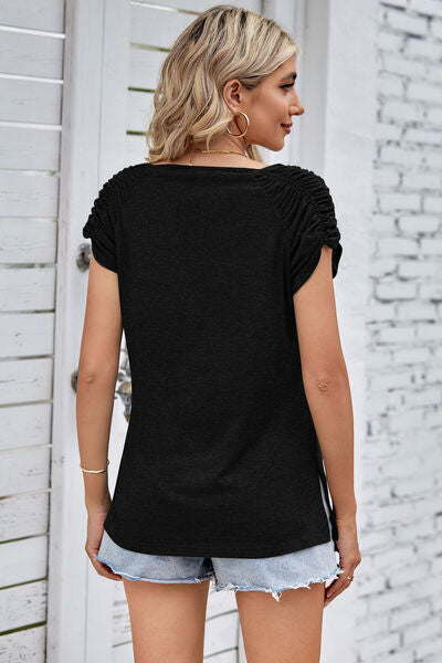 Ruched Notched Short Sleeve T-Shirt