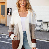 Color Block Open Front Hooded Cardigan - Crazy Like a Daisy Boutique #