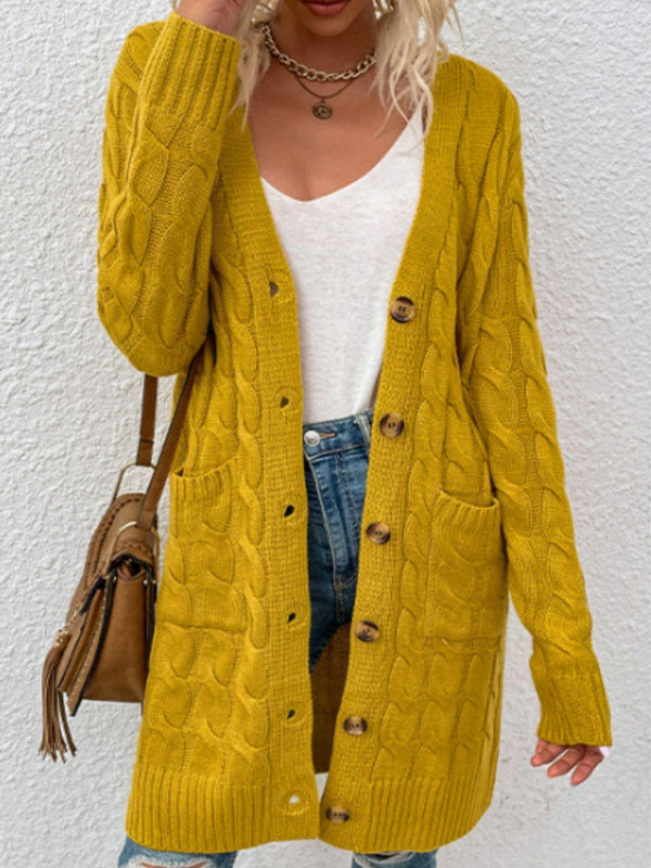 Cable-Knit Button Down Cardigan with Pockets - Crazy Like a Daisy Boutique #