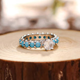 Inlaid Artificial Turquoise Zircon 925 Sterling Silver Ring - Crazy Like a Daisy Boutique