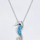 Blue Opal Seahorse Necklace 925 Sterling Silver - Crazy Like a Daisy Boutique