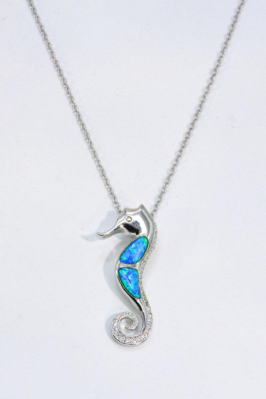 Blue Opal Seahorse Necklace 925 Sterling Silver - Crazy Like a Daisy Boutique #