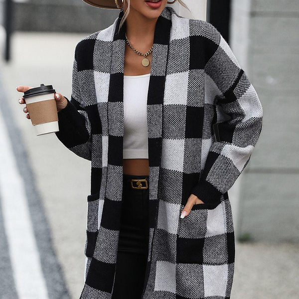 Plaid Dropped Shoulder Cardigan with Pocket - Crazy Like a Daisy Boutique #