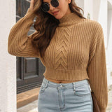 Cropped Mock Neck Cable Knit Pullover Sweater - Crazy Like a Daisy Boutique